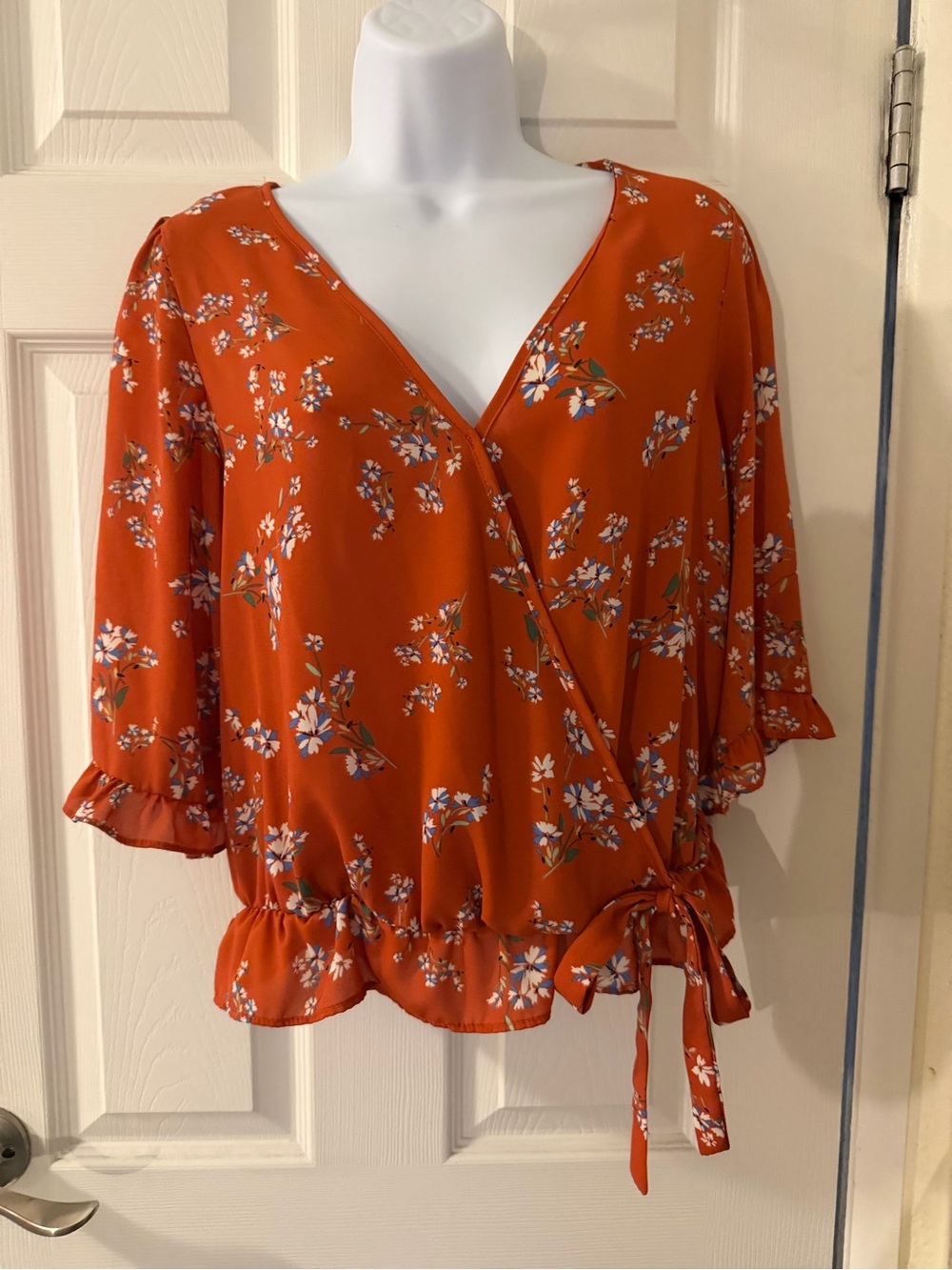 Sienna Sky Orange Floral Wrap Blouse